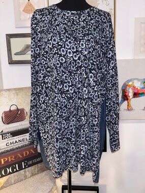 J. Jill Black Tunic with Blue & White Floral Print